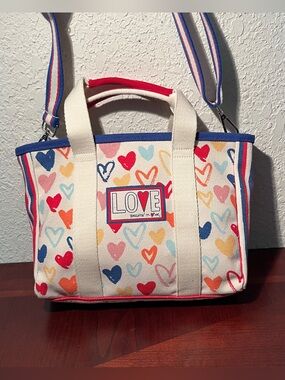 Brighton Cream Canvas Tote with Multicolor Heart Print
